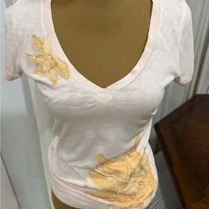 J. Crew Pink V-Neck Top with Floral Details